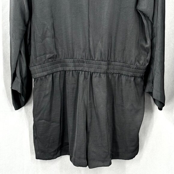 BCBG Maxazria Romper Women M Black Satin Button Long Sleeve Gothcore Evening - Picture 9 of 11